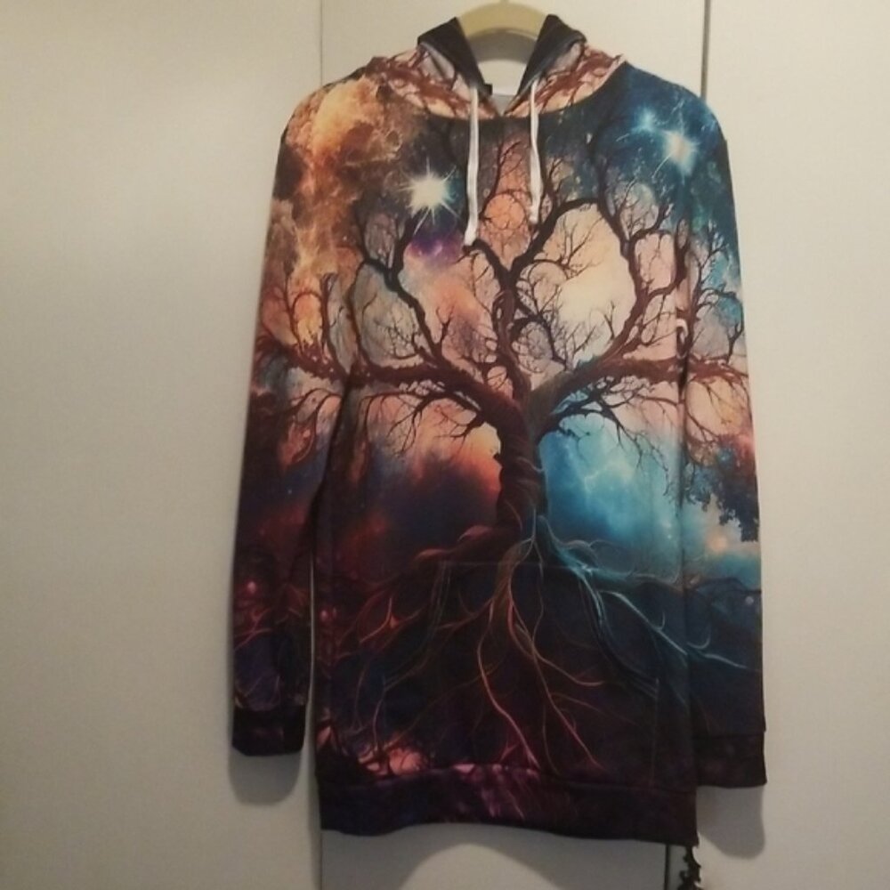 Colorful Tree of Life Pullover Hoodie Dress Size M worn once